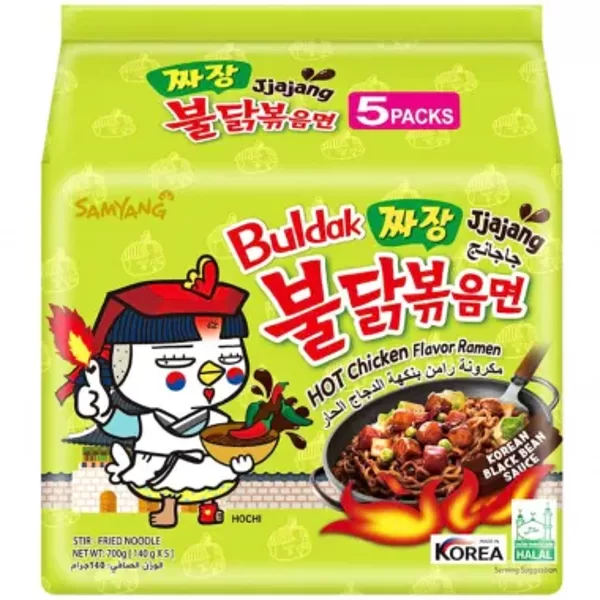 Buldak Ramen - Jjajang skonio greitai paruošiami makaronai 5x140 g